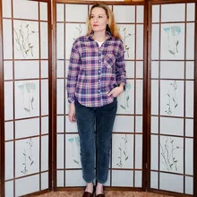 KarSaNy Boyfriend Oversized Shirt Plaid For Women Blouses And Tops Spring Loose Plaid