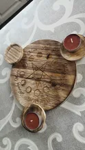Portavelas de madera para mesa, adornos de energía, astrología, pentculo, placa de santuario, adivinación, candelabro mágico