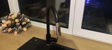Kitchen Faucet Black Mixer Brushed Sensor Touch Brass Gold Dual-Water-Modes Single-Hole