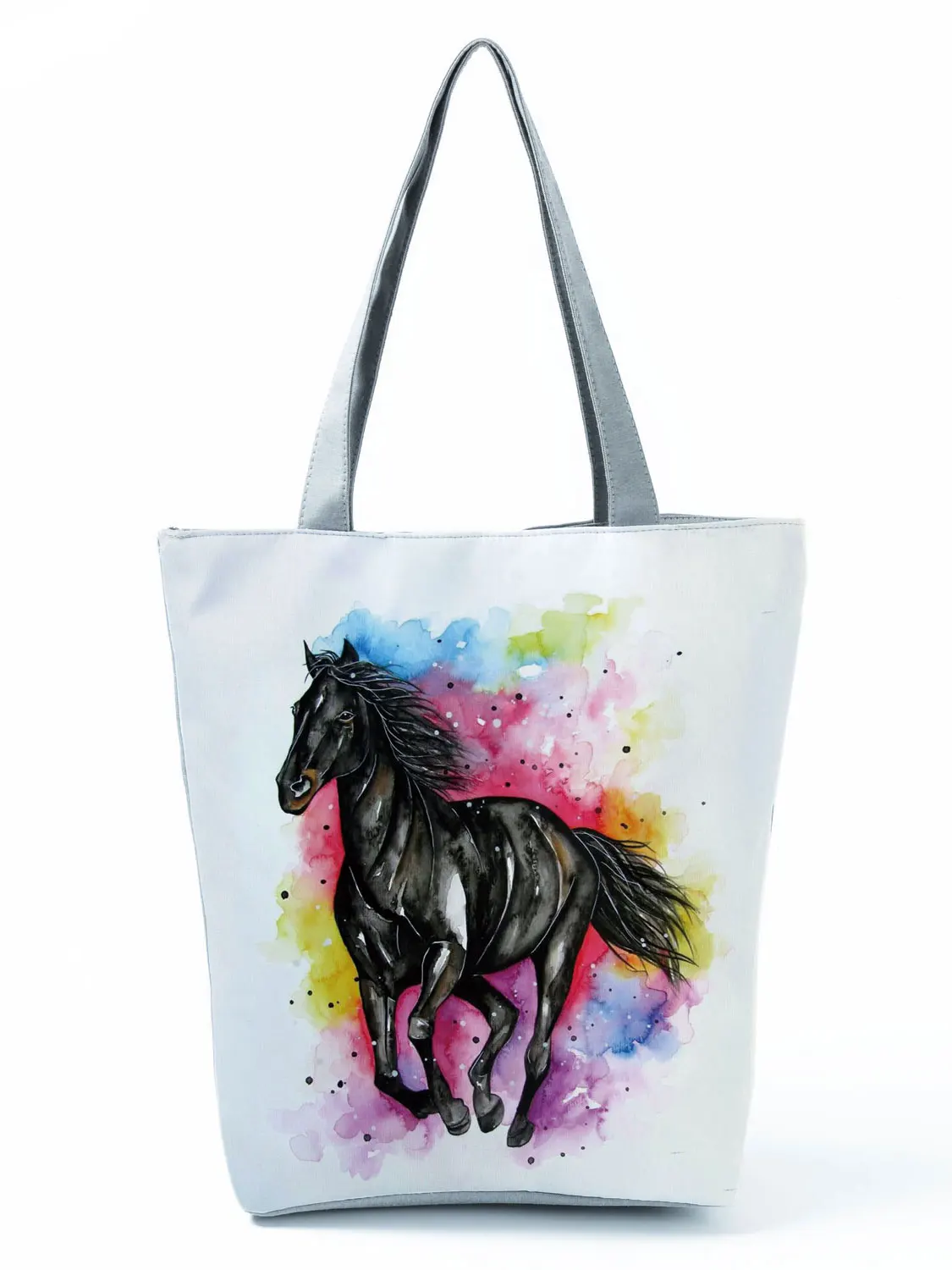 Watercolor Horse Print Shopping Bag Tote Folding Reusable Traveling School Shoulder Bag Casual Handbags For Women Custom Pattern 