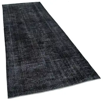 

144x378 Cm Black Handmade English Over Dyed Runner Rug-5x12 Ft