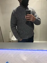 Suéter grueso de lana para hombre, Jersey cálido de cuello alto con media cremallera, suéteres de lana de punto ajustados para invierno