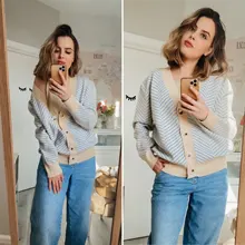 GIGOGOU solo Breasted V cuello mujeres botón árbol de Navidad negro suéter de punto Cardigan suelto de Jersey chaqueta abrigo