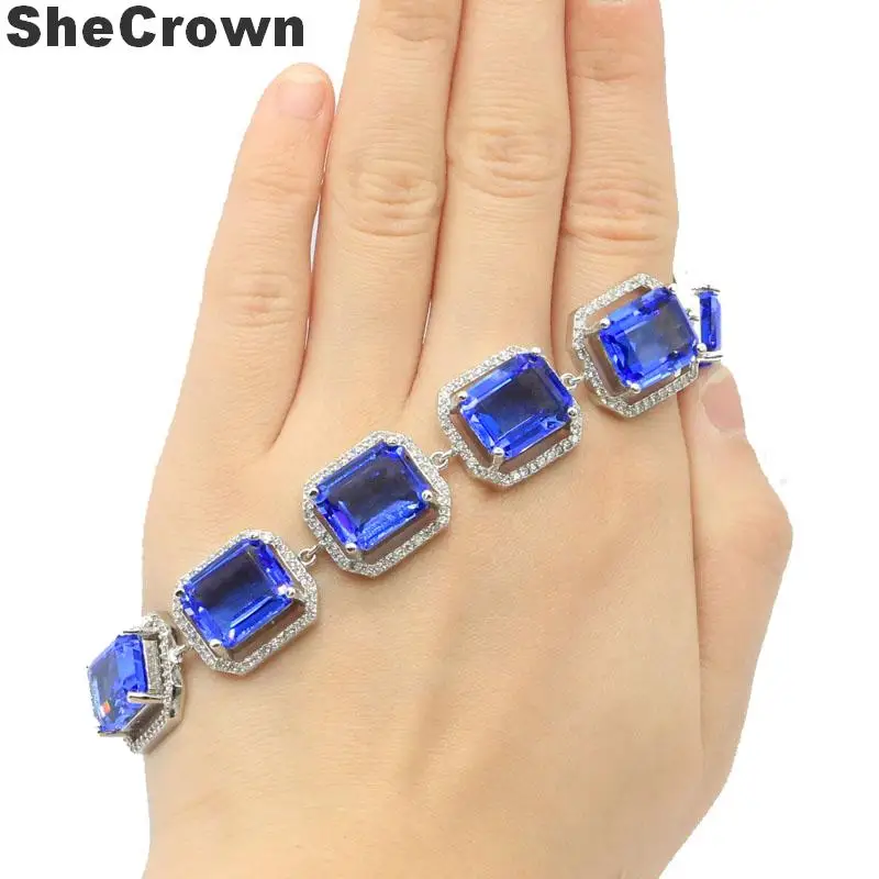 

18x16mm Elegant Created 33.8g Violet Tanzanite Natural CZ Gift For Woman's Silver Bracelet 7.0-8.0inch