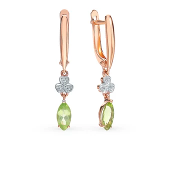 

Gold earrings with хризолитом and cubic zirconia sunlight sample 585 test