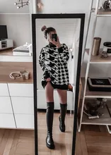 White Sweater Turtleneck Long Pullover Simplee Knitted Houndstooth Black Women Warm Fashion