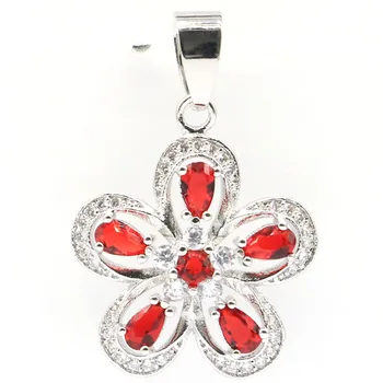 

32x22mm Beautiful Created Red Blood Ruby White CZ Jewelry Making Silver Pendant