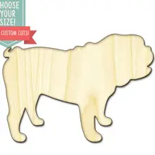 Вырезанный по дереву Бульдог-на заказ Выберите свой размер-лазерная резка Деревянные Художественные товары для рукоделия Настенный декор свадебный детский DCS0084