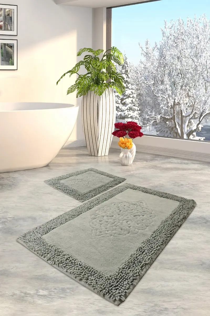 Коврики для ванной нескользящие Противоскользящие коврики противоскользящие Pianta хлопок мята 2'Li набор 60X100 см-50X60 см