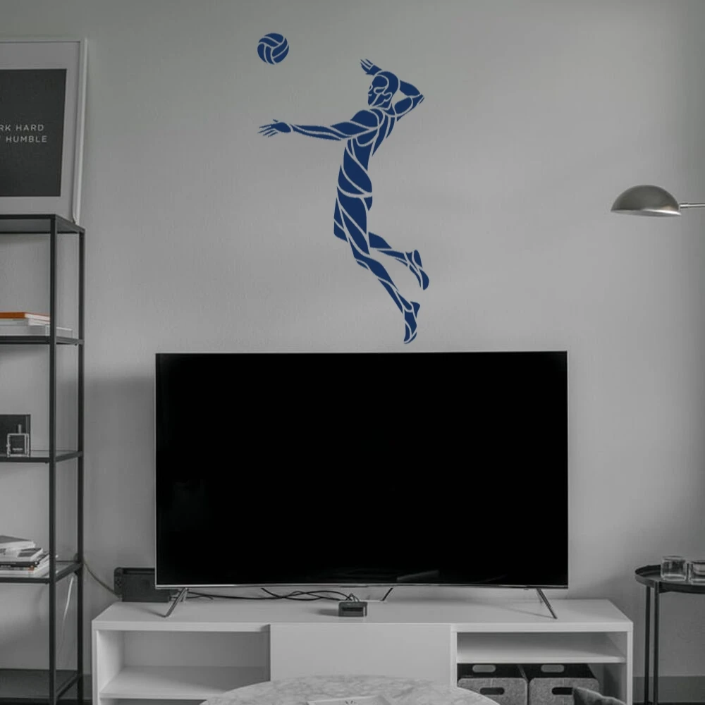 

Awesome Spiking Volleyball Man Wall Sticker Decal Design for Living room Decor Customized Colors A0049