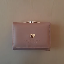 Monedero de Color caramelo a la moda para mujer, Cartera de cuero de Color liso Vintage corta con broche de corazón, tarjetero para chicas