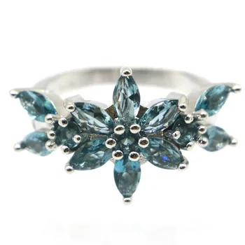 

25x16mm Romantic Created London Blue Topaz Gift For Woman's Silver Rings