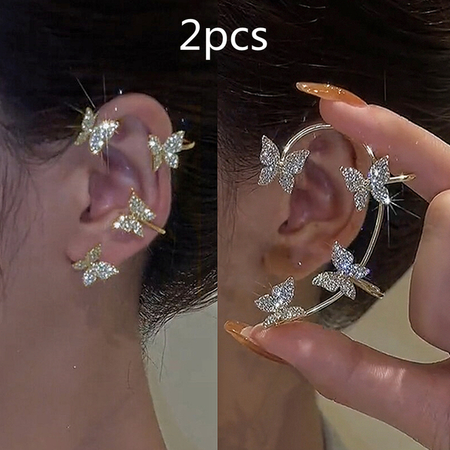 Shiny Zircon Butterfly Earcuff For Women Without Piercing Earrings 2022 Fashion Ear Clip Earrings Bride Wedding Jewelry