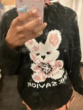 Otoño Invierno Harajuku conejo tejer suéter de manga larga Casual mujeres marea impreso suéter suelto jersey para el novio gótico punk