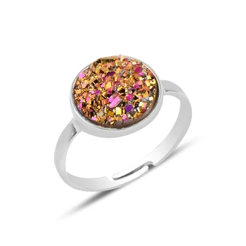 

Silver 925 Sterling Round Druzy Gemstone Adjustable Tall Ring