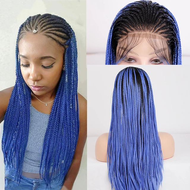 Synthetic Lace Front Wig Braided - Blue Braided Wigs - AliExpress