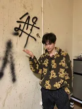 V-hanver-Sudadera con capucha para mujer, suéter con patrón de oso, de felpa cálida, Estilo Vintage coreano, holgado, para invierno, 2020