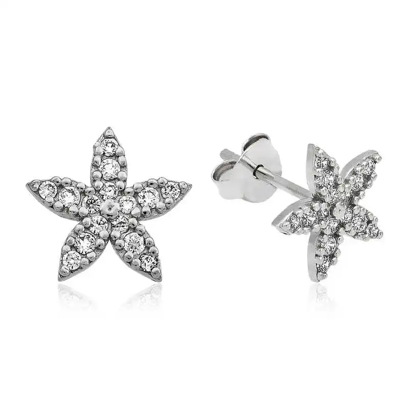 Merve Silver Silver Flower Studded Earrings