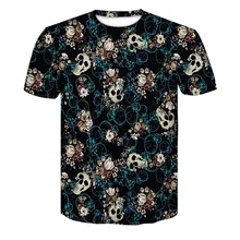 

Skull Pattern Men's Shirt, Round Neck Trendy T-shirt, Domineering And Loose, With The Same Pattern On The Front And Back.