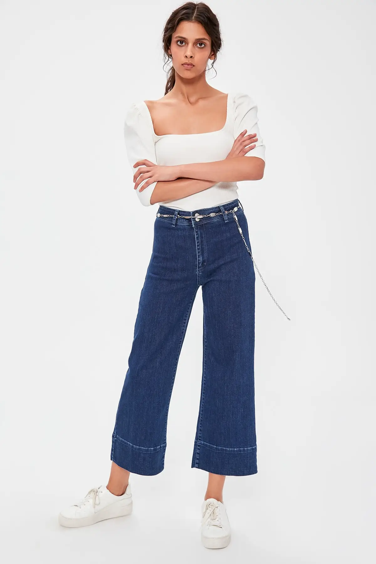 

Trendyol Blue Stitch Detail High Waist Culotte Jeans TWOAW20JE0172