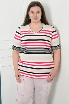 

Sans Textile Women 'S Colored Cotton Fabric Striped Blouse 65 N15787