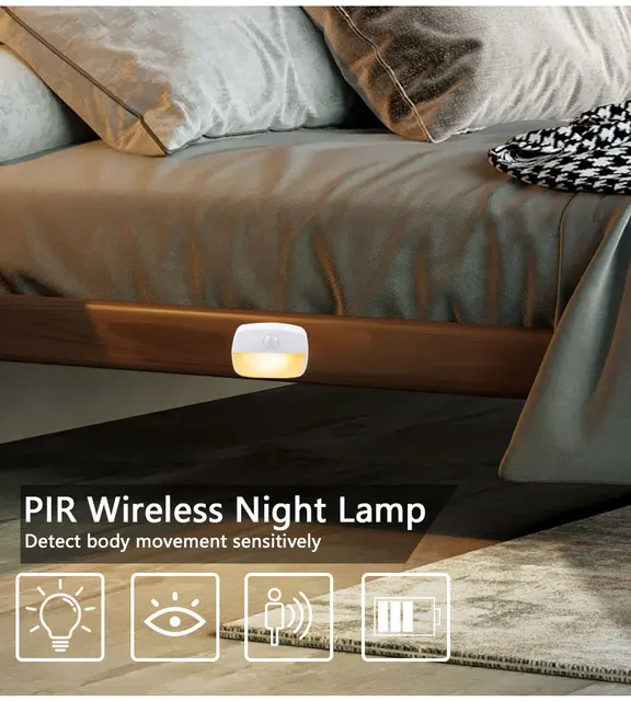 Luces nocturnas con Sensor de movimiento LED, luz de armario de inducción  inalámbrica, lámpara de pared para dormitorio, mesita de noche, encendido/ap