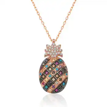 

KUTAYDAN 925 Sterling Silver Colorful Stone Pineapple Necklace