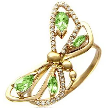 

Esthete ring butterfly with 34 cubic zirconia, 4 хризолитами Red Gold
