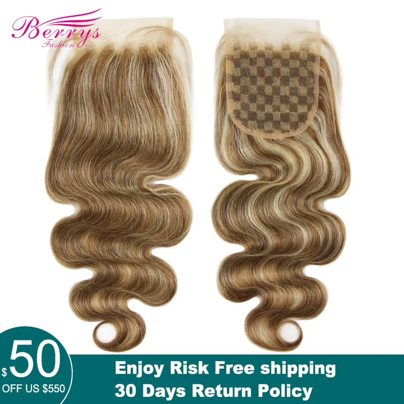 

Body wave Transparent Lace Closure 4X4 Free Part With Baby Hair Pre Plucked Brazilian Virgin Closure Hair #27 Piano Color women