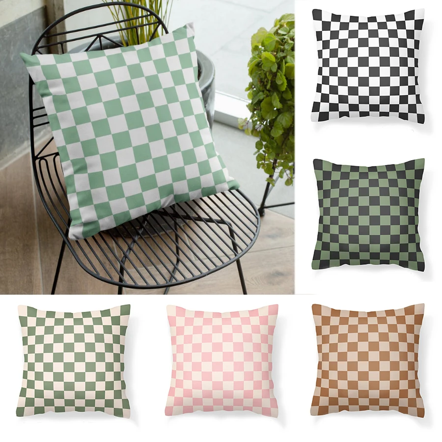 Velvet Pillow Cover Checkerboard Cushion for Sofa Living Room Home Decor 18x18 Nordic Decorative Pillowcase | Дом и сад