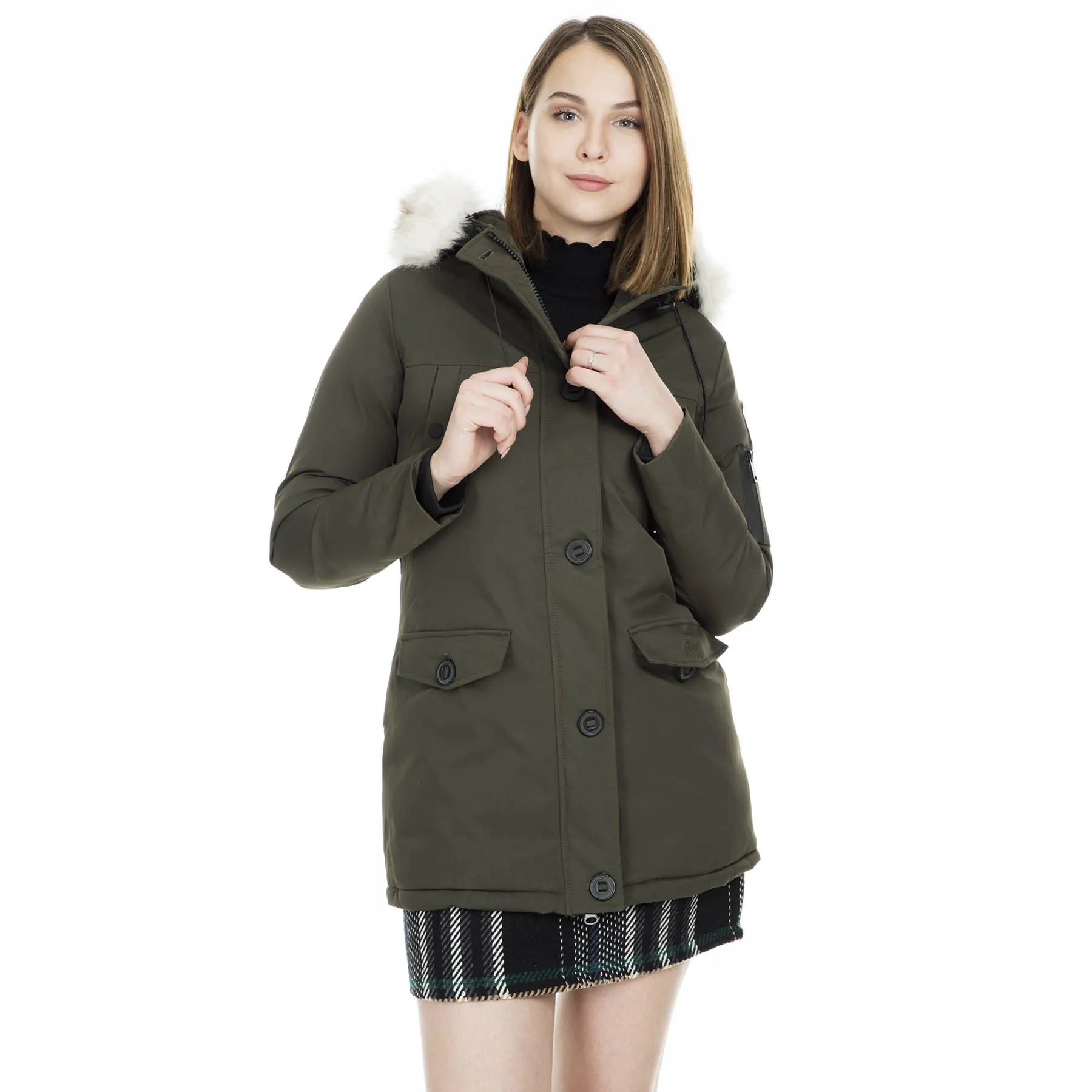 Pique Hooded Coats WOMEN COAT 497IRINA - Цвет: Оливковый