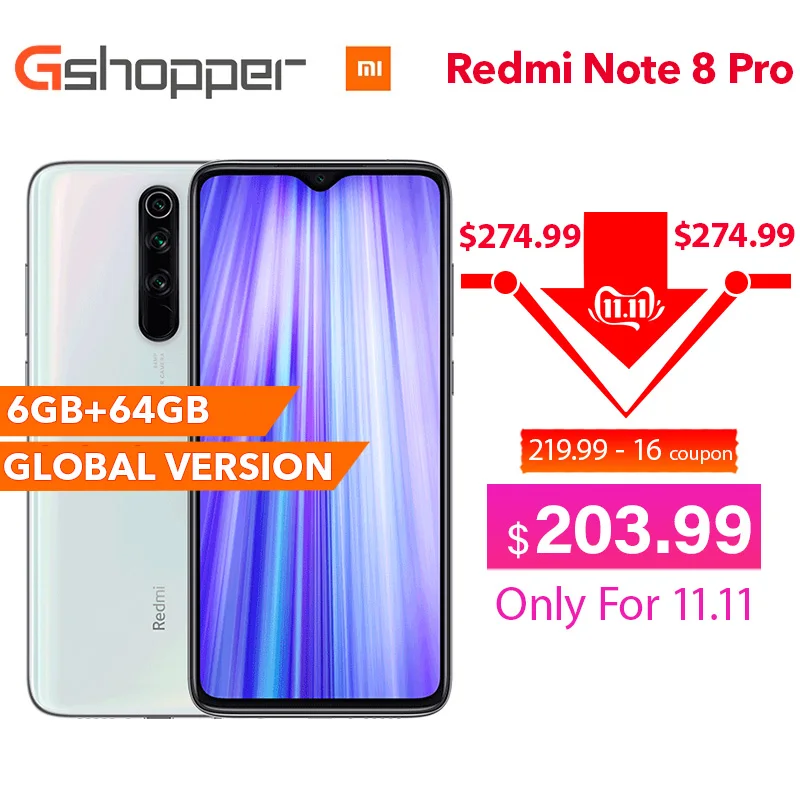 Billig Globale Version Xiaomi Redmi Hinweis 8 Pro 6GB RAM 64GB ROM Smartphone 64MP Vier Hinten Kamera MTK Helio g90T Octa Core 6,53 \