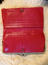 Unishow-cartera de piel auténtica con Clip largo para mujer, bolso de mano de marca de diseñador, de cuero de vaca, para teléfono