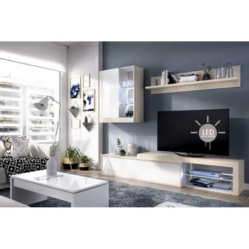 

KIT living room furniture KOLN model TV with LED lights bright white and NATURAL COLOR
