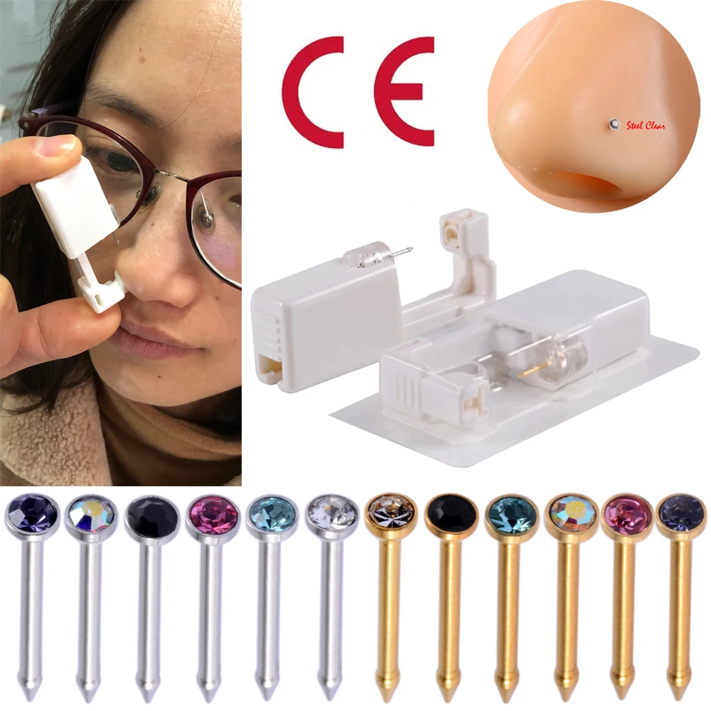 Piercing-Unit Studs Jewelry Earring Sterile Safe Gem-Nose Disposable for Gun
