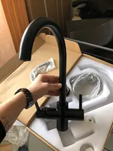 ROVOGO, grúa filtrada de doble mango negro mate para cocina, grifo con filtro de agua de rotación de 360, grifo mezclador de fregadero de cocina de tres vías