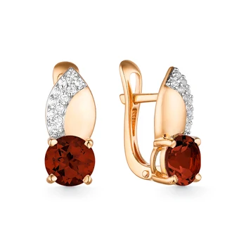 

Gold earrings with cubic zirconia and Garnet sunlight sample 585