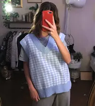 De moda Jersey chaleco sin mangas de las mujeres jersey de cuello en v suéter de punto de invierno coreano lindo suéter 2020