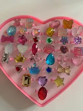 36 Uds niños niña pequeña regalo, joyas anillos ajustables en caja, niña simular jugar y vestir anillos, forma aleatoria y Col