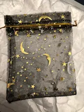 Bolsa de gasa de 50 Uds., bolsas negras de estrellas y luna de 9*12cm, paquete de organza de diseño especial, regalo de boda bronceado, paquete de joyería de dulces