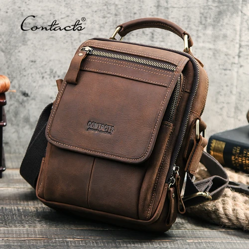 연락처 미친 말 가죽 남자 메신저 가방 빈티지 남자 핸드백 7.9 "iPad 고품질 숄더 가방 토트 Crossbody 가방 2