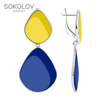 

Drop Earrings with stones Sokolov from silver with enamel, fashion jewelry, 925, women's/men's, male/female, long earrings, women's male
