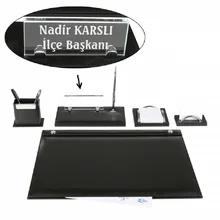 EMET черный кожаный стол набор стол Pad набор с кристаллом табличка имя табличка тег