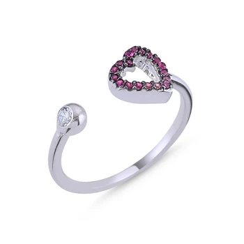 

KUTAYDAN Pink Grayscale Nano Stone Adjustable Heart Ring 925 Sterling Silver