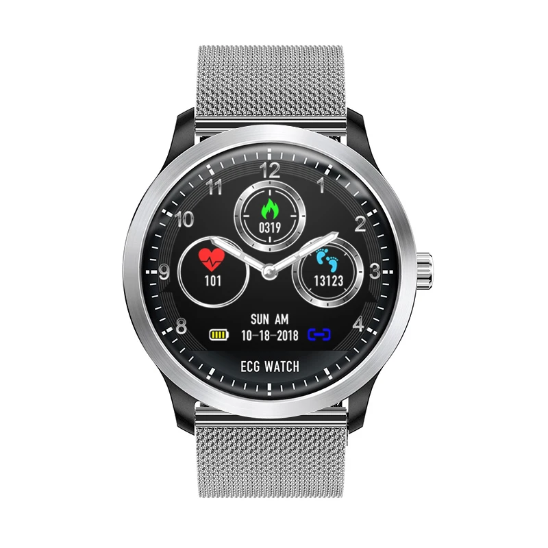 Silver steel strap CYUC N58 ECG PPG смарт часы с электрокардиографом экг дисплей, Холтер ЭКГ монитор сердечного ритма кровяное давление умные часы мужчина женские фитнес здоровый трекер smart watch for xiaomi huawei Android IOS phone - Цвет: Silver steel strap