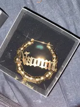 DOREMI-pendientes de aro de bambú de acero inoxidable, personalizables, con nombre, estilo bambú, con palabras llamativas