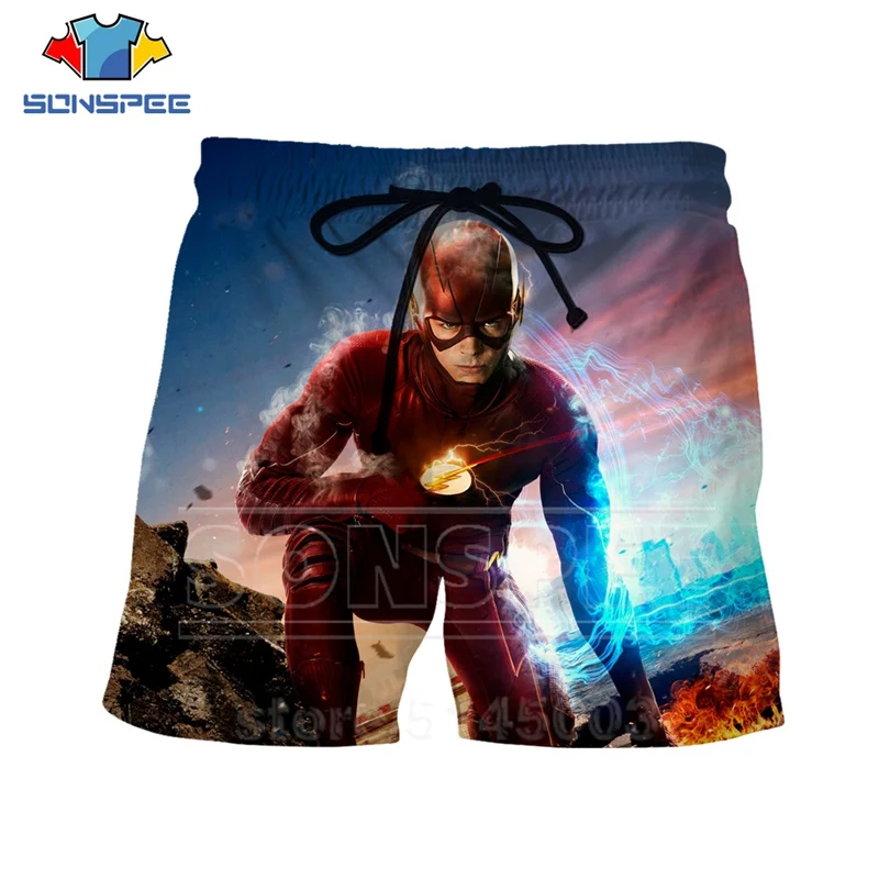 Брюки Flash, летние мужские и женские шорты с 3D принтом Барри Аллена, пляжные шорты в стиле хип-хоп, уличные спортивные штаны для фитнеса, модные эластичные штаны, C064-05