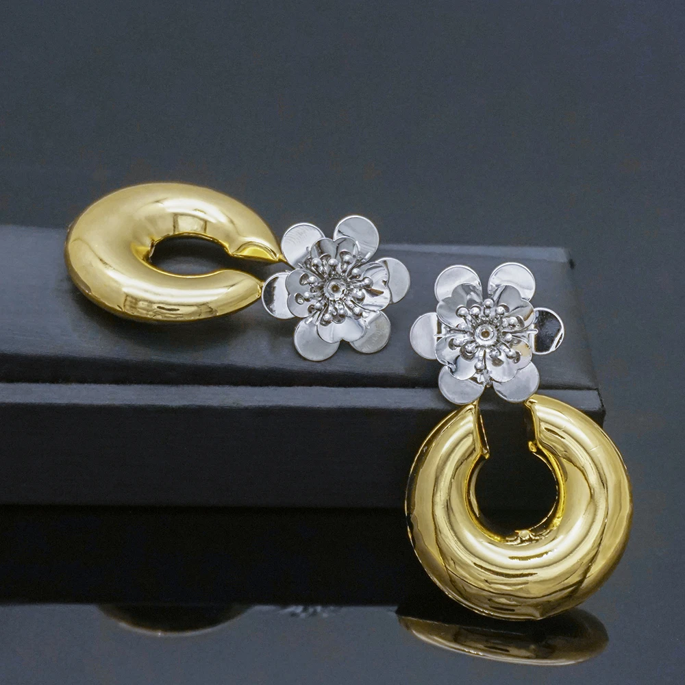 

Drop Earrings Luxury Shining Gold Color 2 tone Geometry Round Dangle Earring for Women Wedding Party Jewelry