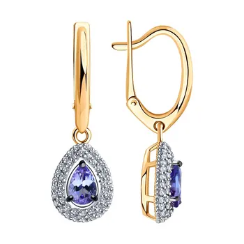 

Sokolov gold drop earrings with stones with diamonds and tanzanites, fashion jewelry, 585, women's male, long earrings