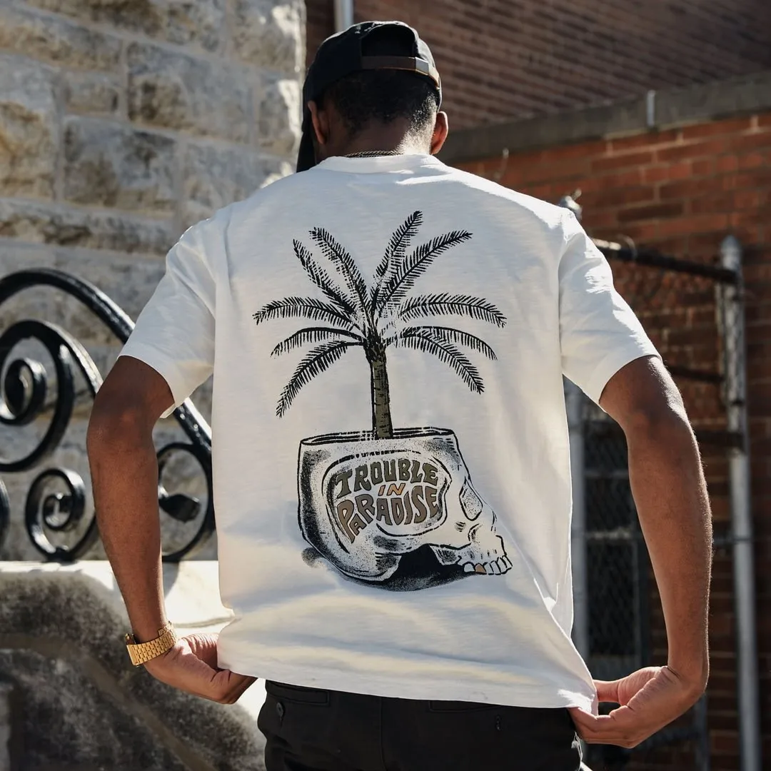 Camiseta De Calle Vintage Para Hombre, Camisa Con Tampado De Calavera Y Queleto, Tilo